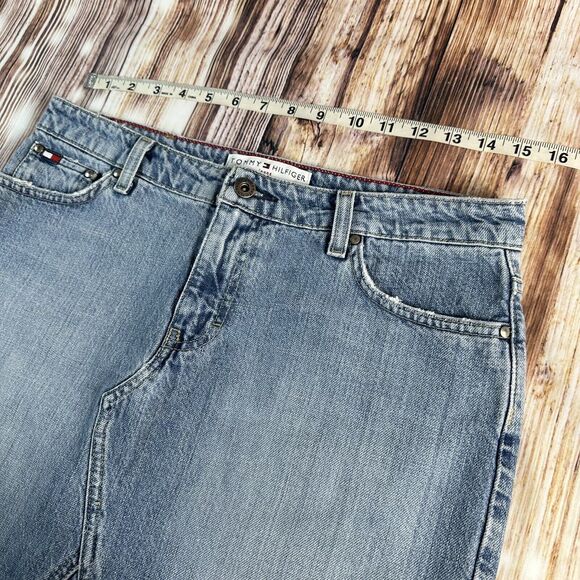 Tommy Hilfiger Y2K Size 6 ? 8 ? Blue Distressed Jean Denim Mini Skirt 31x16 - Picture 4 of 7